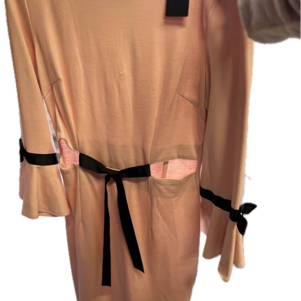 ❤️Peach Pink Tie-Waist Dress with Black Ribbon Accents🎀